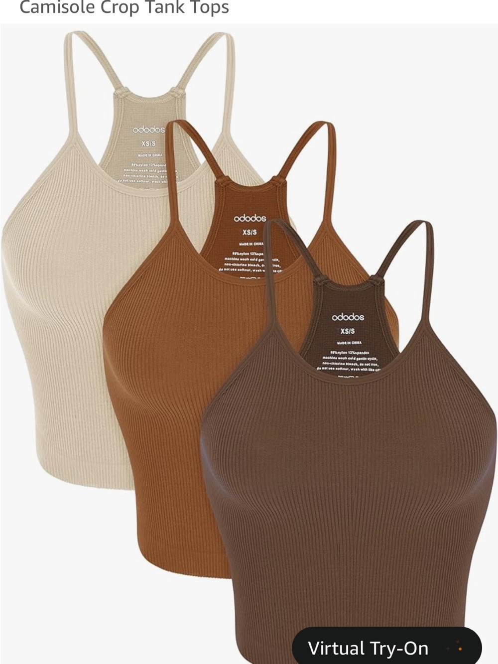 Amazon Women's Ribbed Camisole Crop Tank Top - Cream, Tan, Brown, Dark Brown